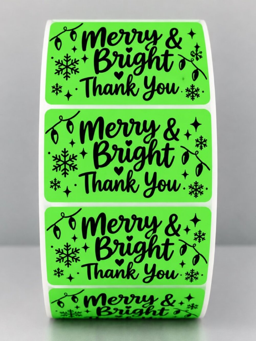 Merry & Bright Thank You Stickers – Green Christmas Labels 2x1
